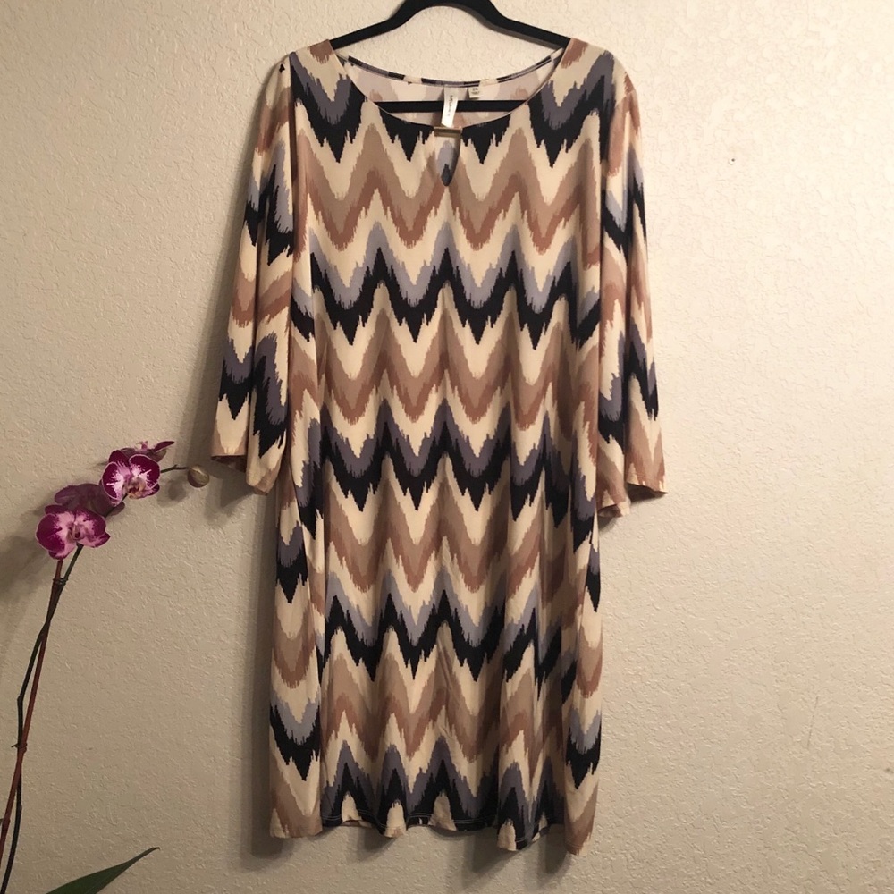 Tacera Womens 2x Tan, Black/Gray Geometric Dress